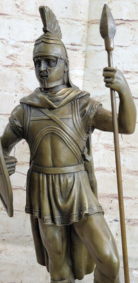Roman Warrior W/ Sword and Spear Bronze Marble Sculpture