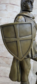 Roman Warrior W/ Sword and Spear Bronze Marble Sculpture