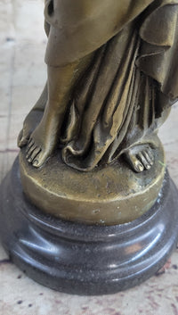 Young Girl Holding Floral Wreath Lei Bronze Sculpture Figure 13" x 4"