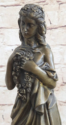 Young Girl Holding Floral Wreath Lei Bronze Sculpture Figure 13" x 4"