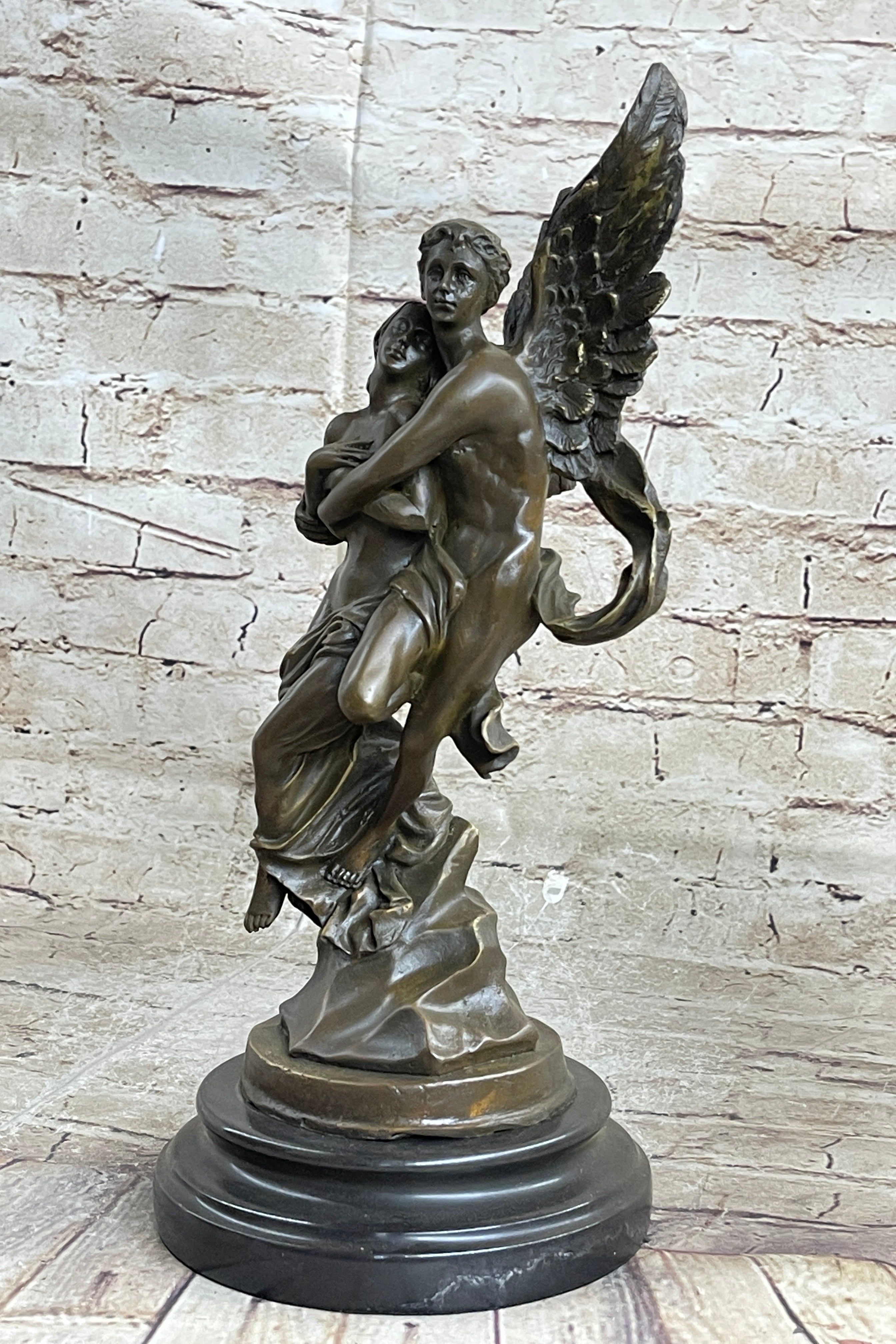 Signed Jean Debut Romantic Couple Angel Bronze 13" x 6"