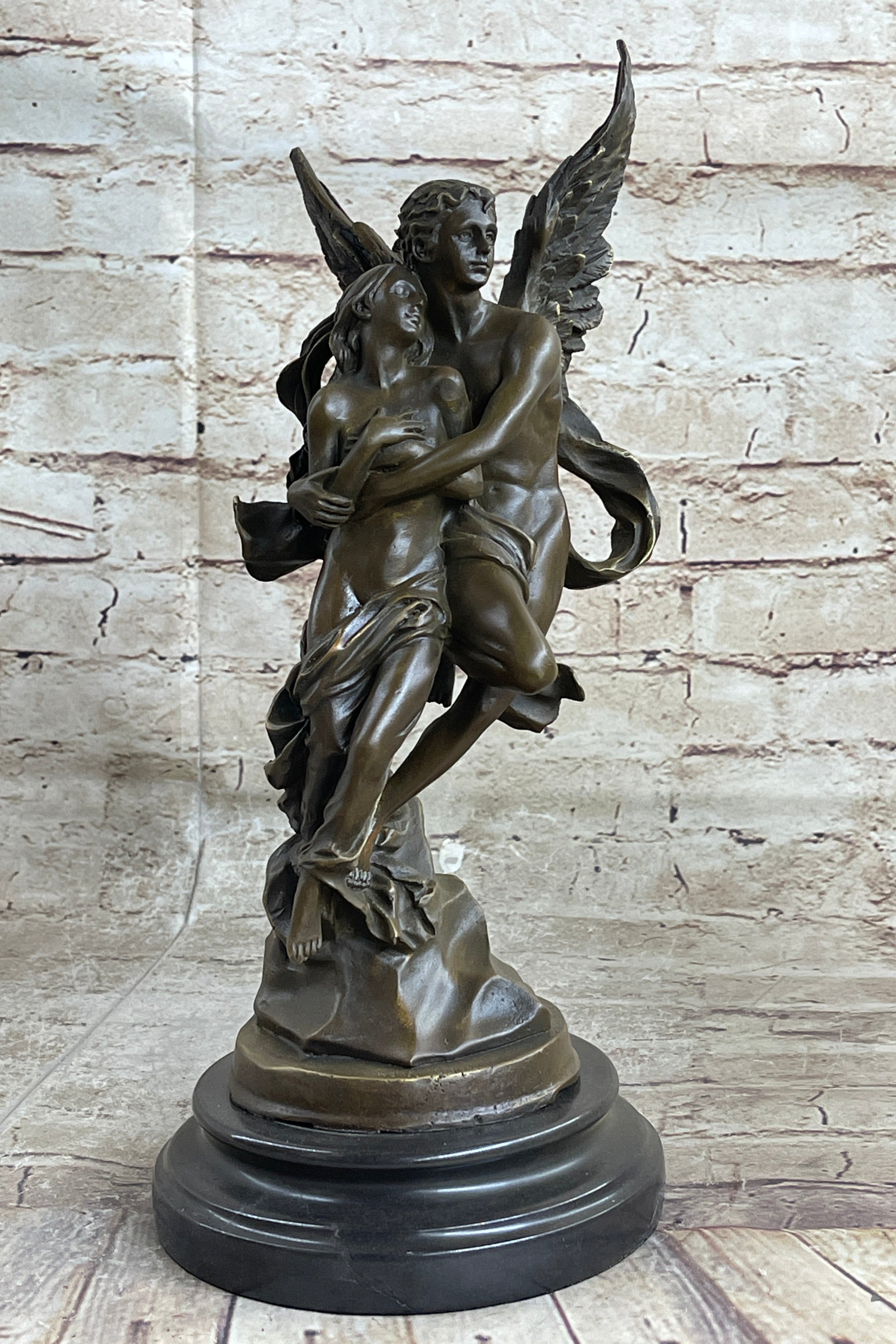 Signed Jean Debut Romantic Couple Angel Bronze 13" x 6"