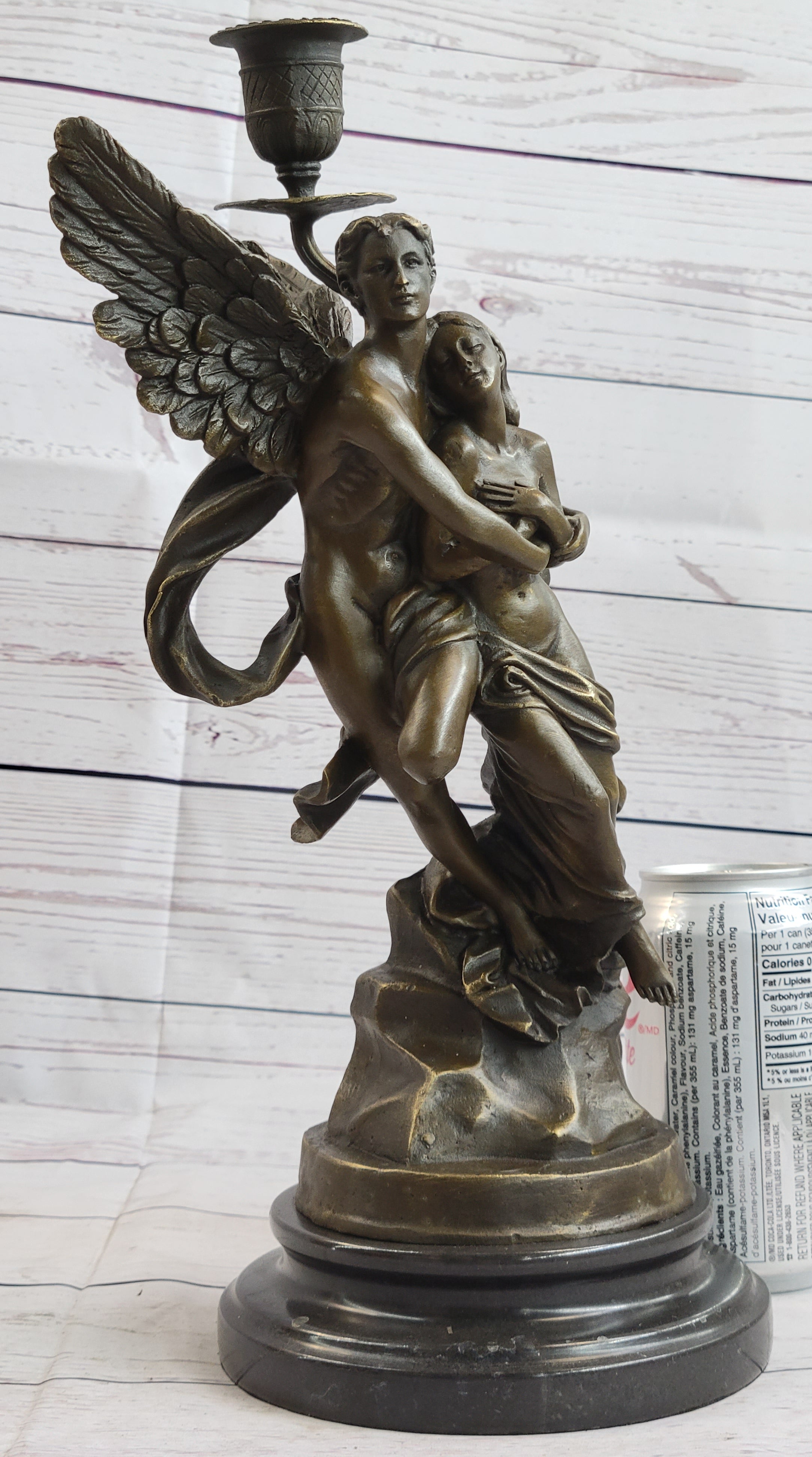 Eros and Psyche Candle Holder Bronze Marble