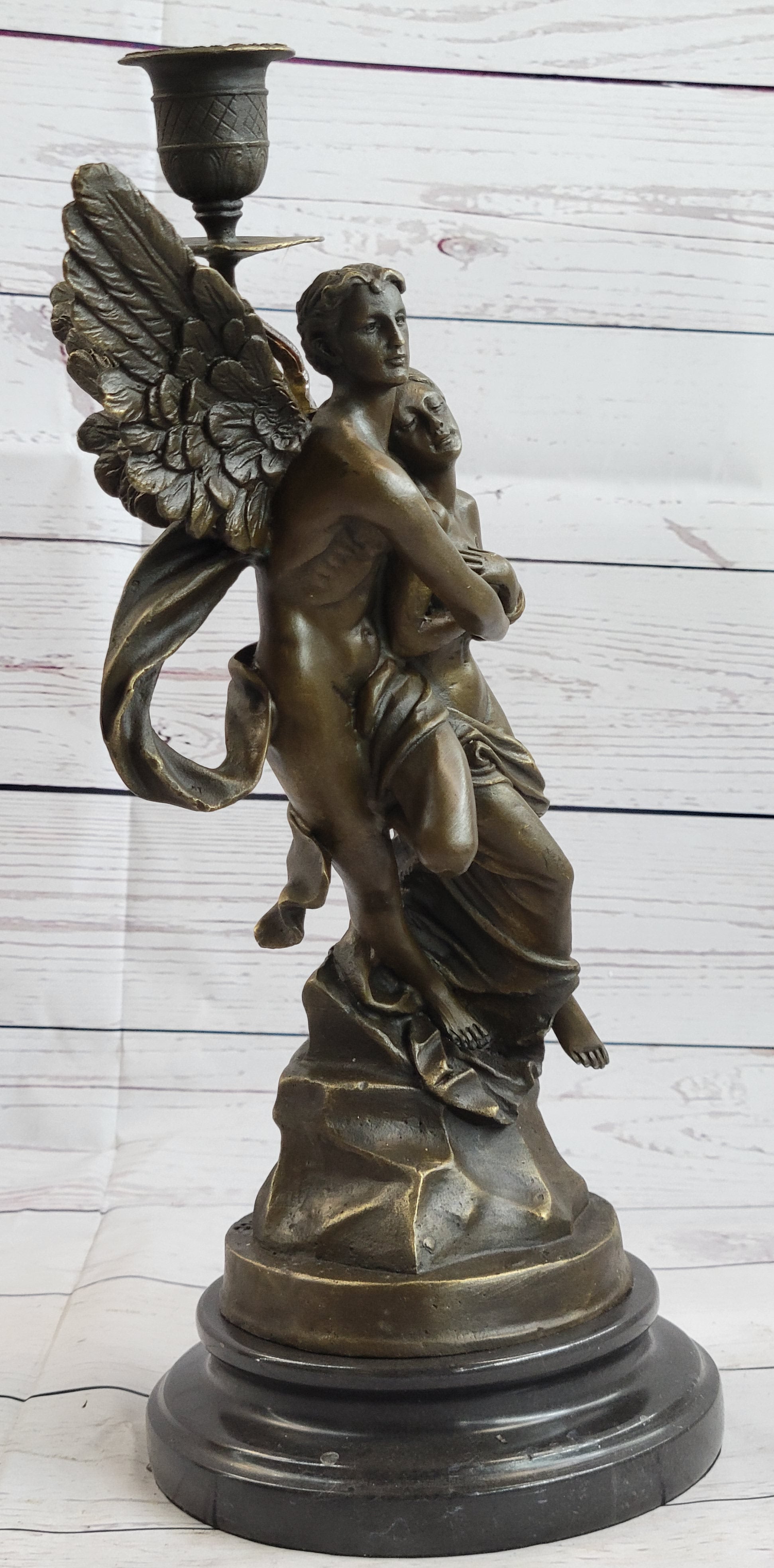 Eros and Psyche Candle Holder Bronze Marble