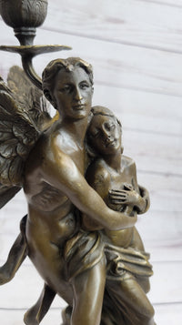 Eros and Psyche Candle Holder Bronze Marble