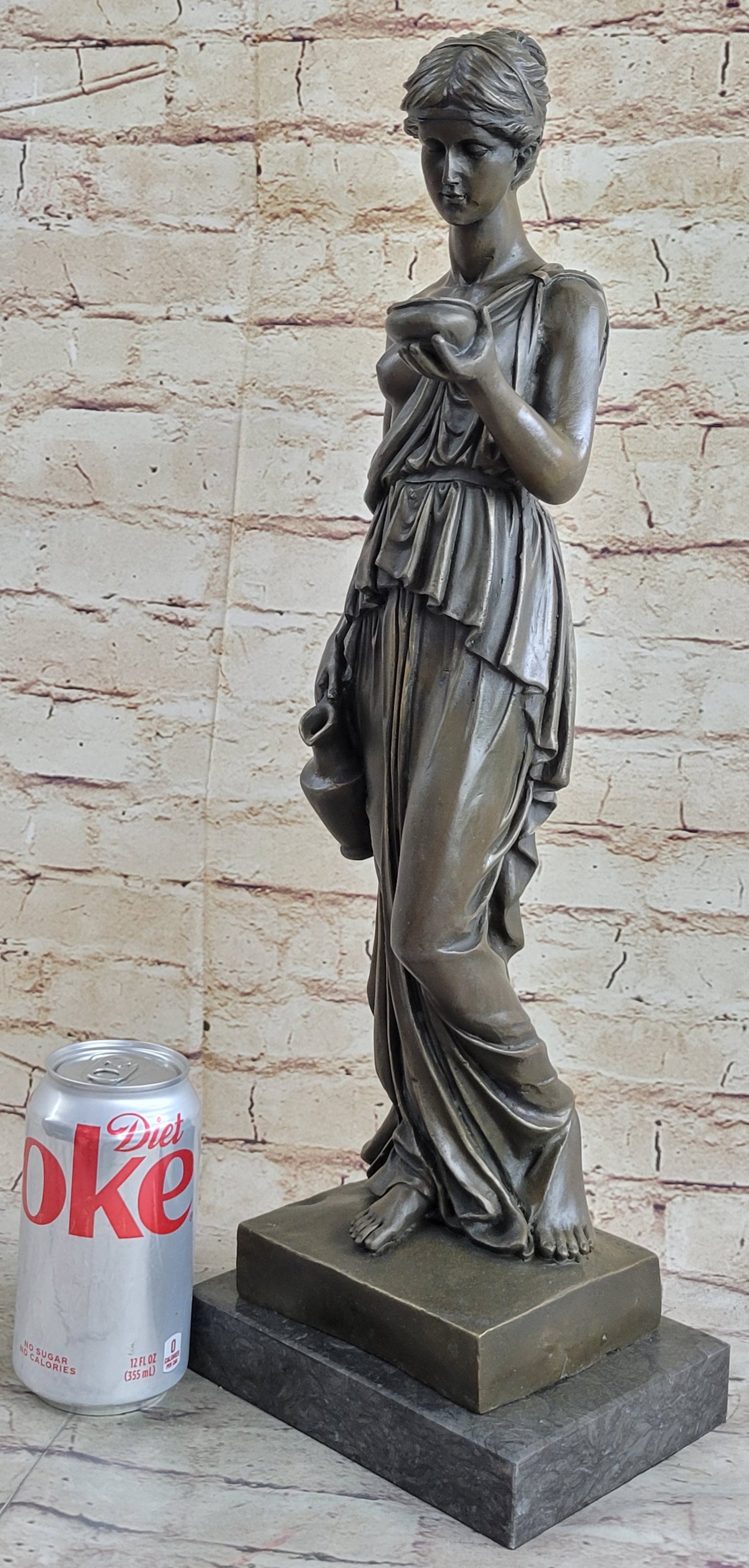Signed Milo Young Nude Roman Girl Holding Cup of Wine Bronze Sculpture