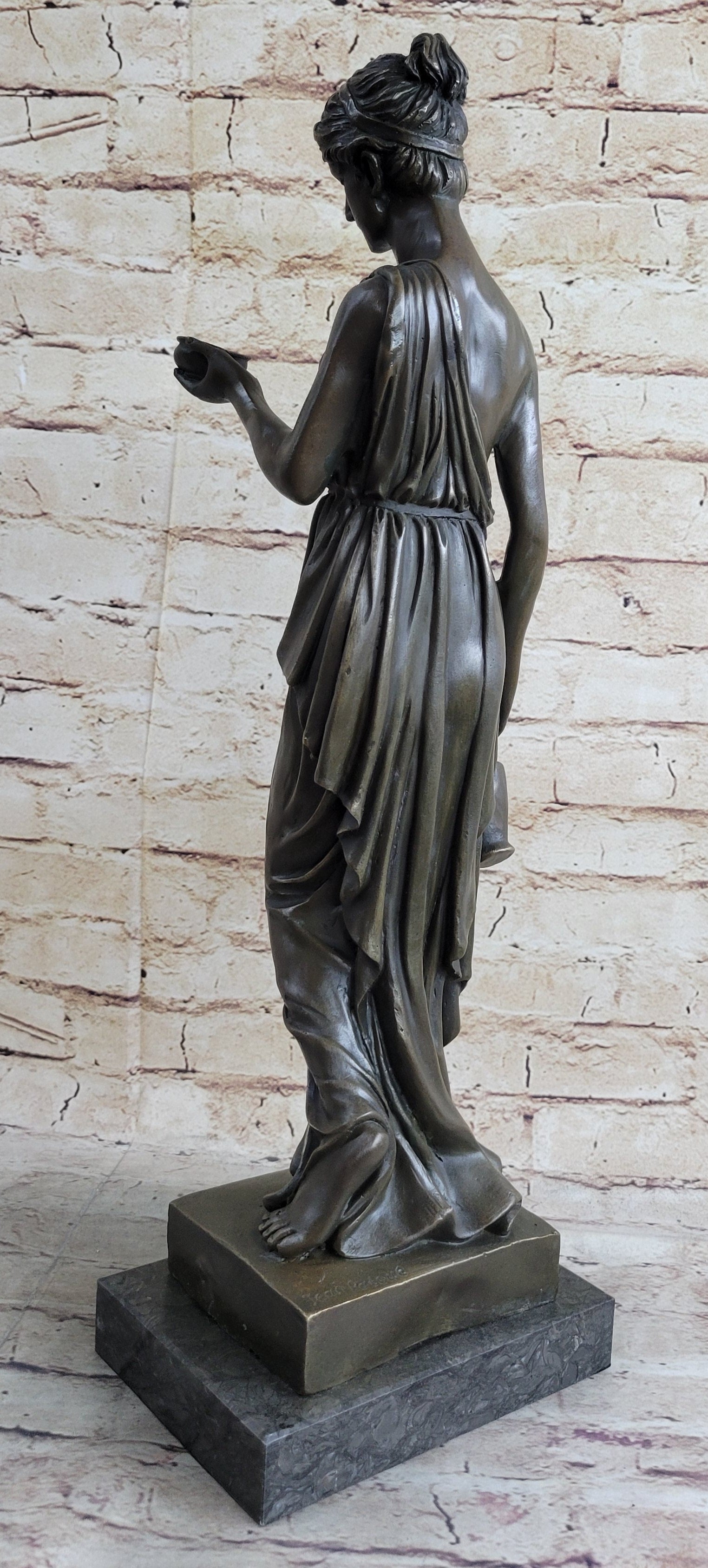Signed Milo Young Nude Roman Girl Holding Cup of Wine Bronze Sculpture