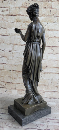 Signed Milo Young Nude Roman Girl Holding Cup of Wine Bronze Sculpture