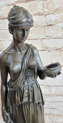 Signed Milo Young Nude Roman Girl Holding Cup of Wine Bronze Sculpture