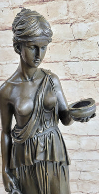 Signed Milo Young Nude Roman Girl Holding Cup of Wine Bronze Sculpture