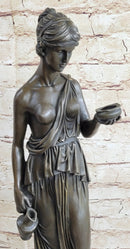 Signed Milo Young Nude Roman Girl Holding Cup of Wine Bronze Sculpture