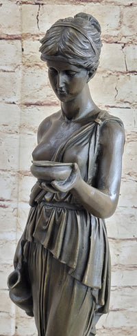 Signed Milo Young Nude Roman Girl Holding Cup of Wine Bronze Sculpture