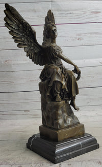 Bronze Seated Angel Holding Wreath Sculpture 17" x 9"
