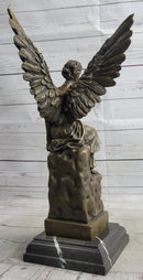 Bronze Seated Angel Holding Wreath Sculpture 17" x 9"