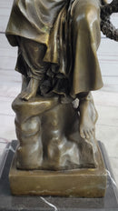 Bronze Seated Angel Holding Wreath Sculpture 17" x 9"