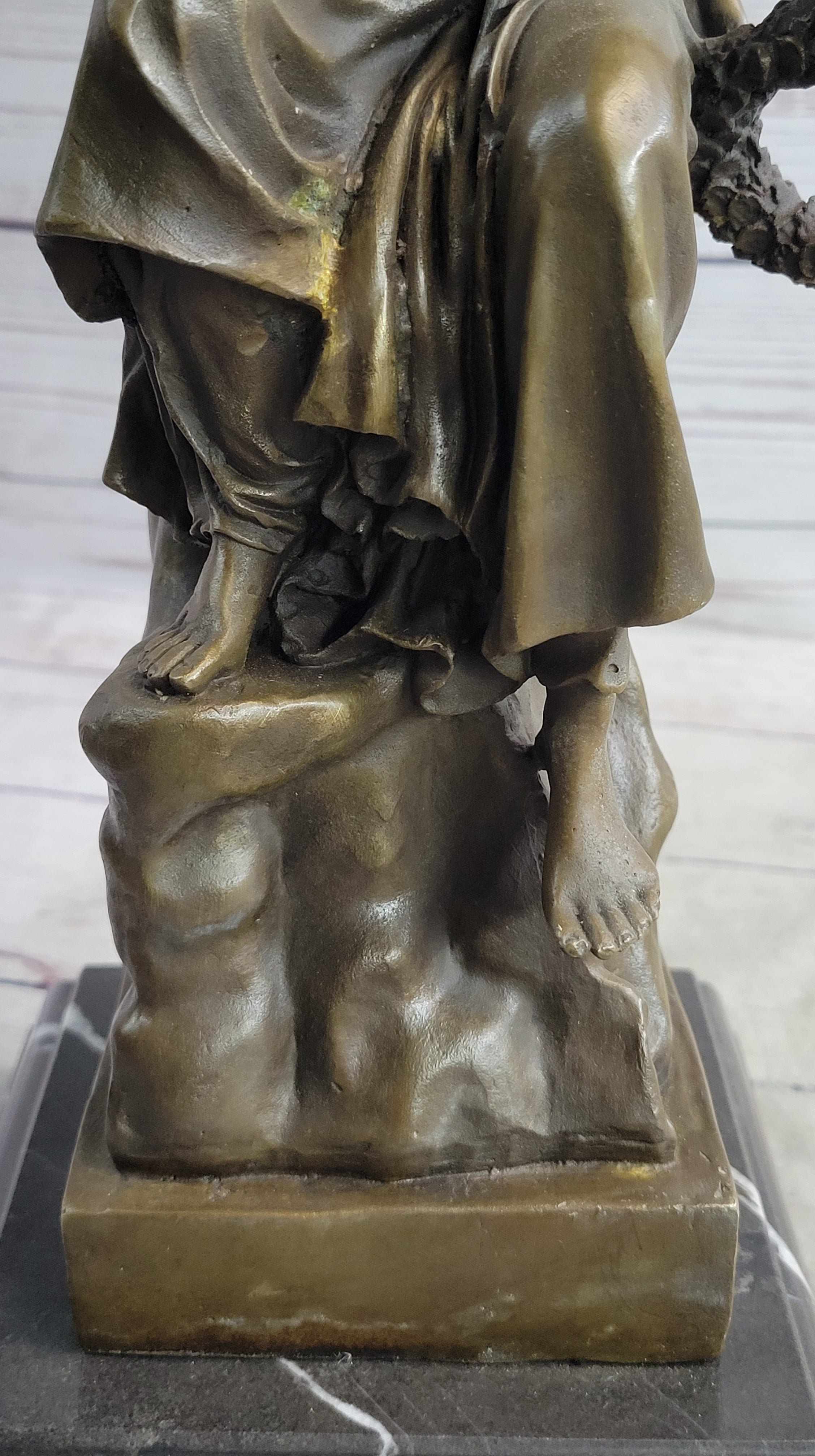Bronze Seated Angel Holding Wreath Sculpture 17" x 9"