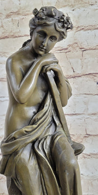 Lost Wax Hotcast Bronze Sculpture Nude Lovely Woman Resting Art Nouveau Decor