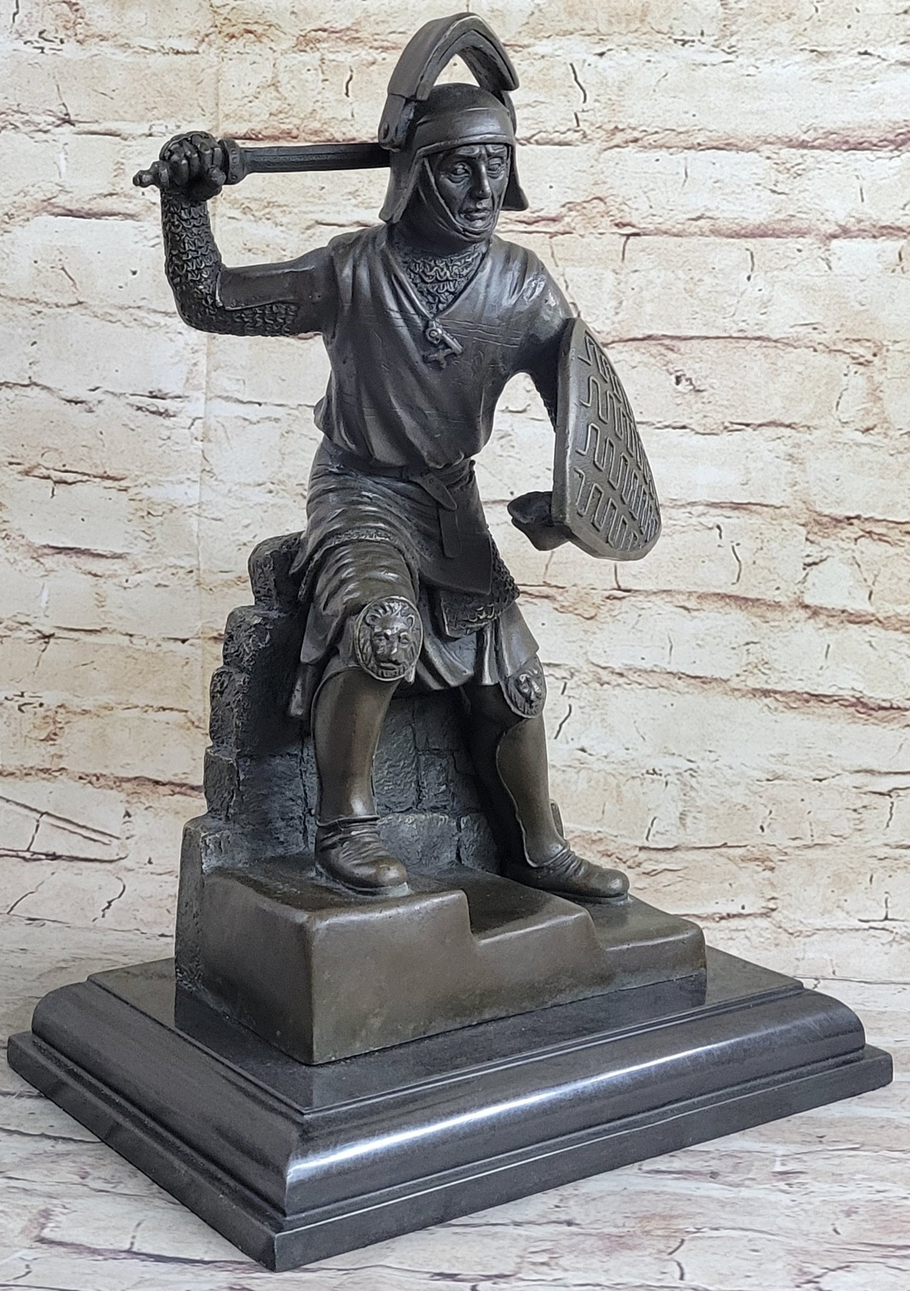Medieval Knight Warrior Plate Mail Bronze Sculpture 17" x 10"