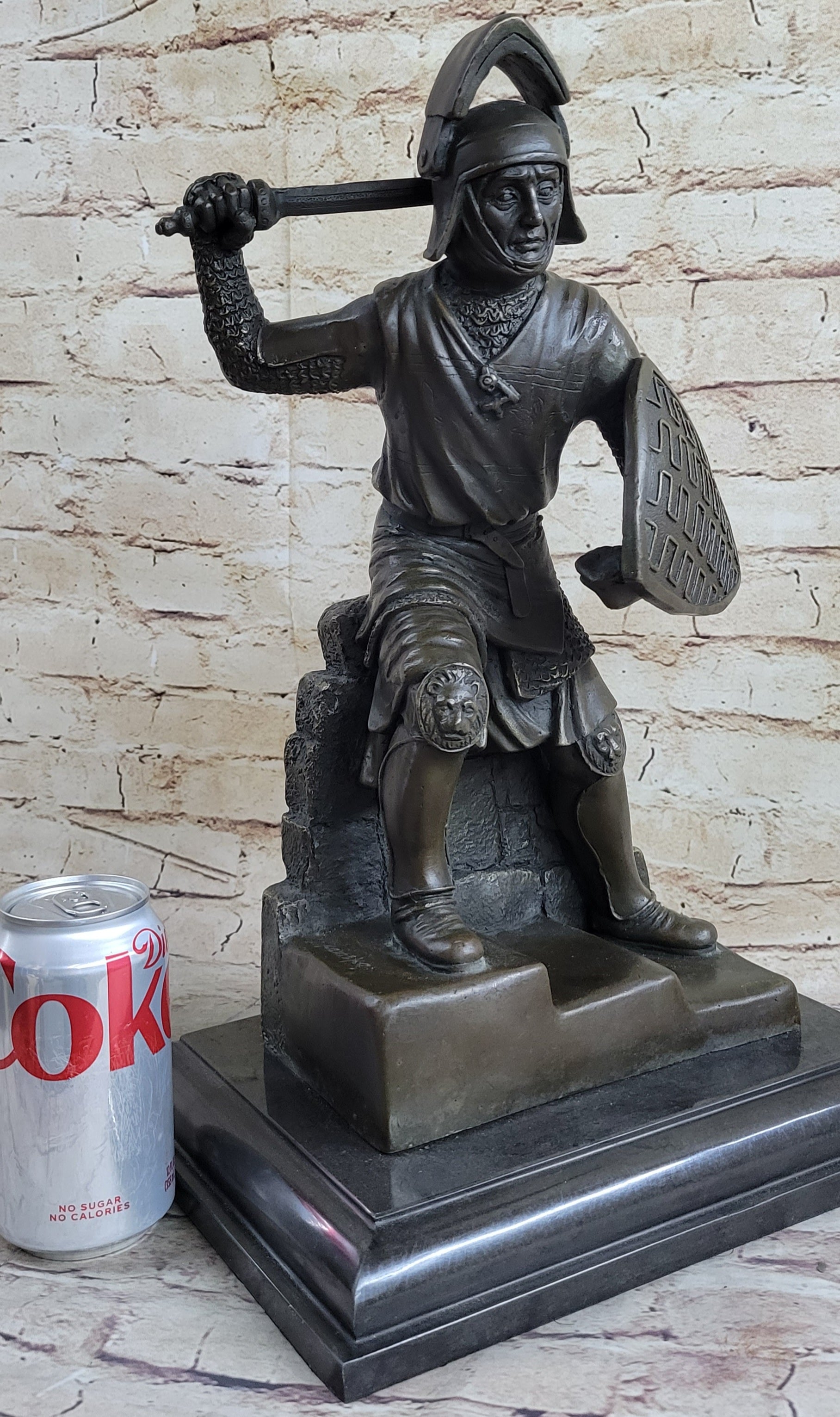 Medieval Knight Warrior Plate Mail Bronze Sculpture 17" x 10"