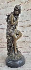 Semi Nude Classical Female Bronze Statue Sculpture Figure Auguste Moreau 12" x 4.5"