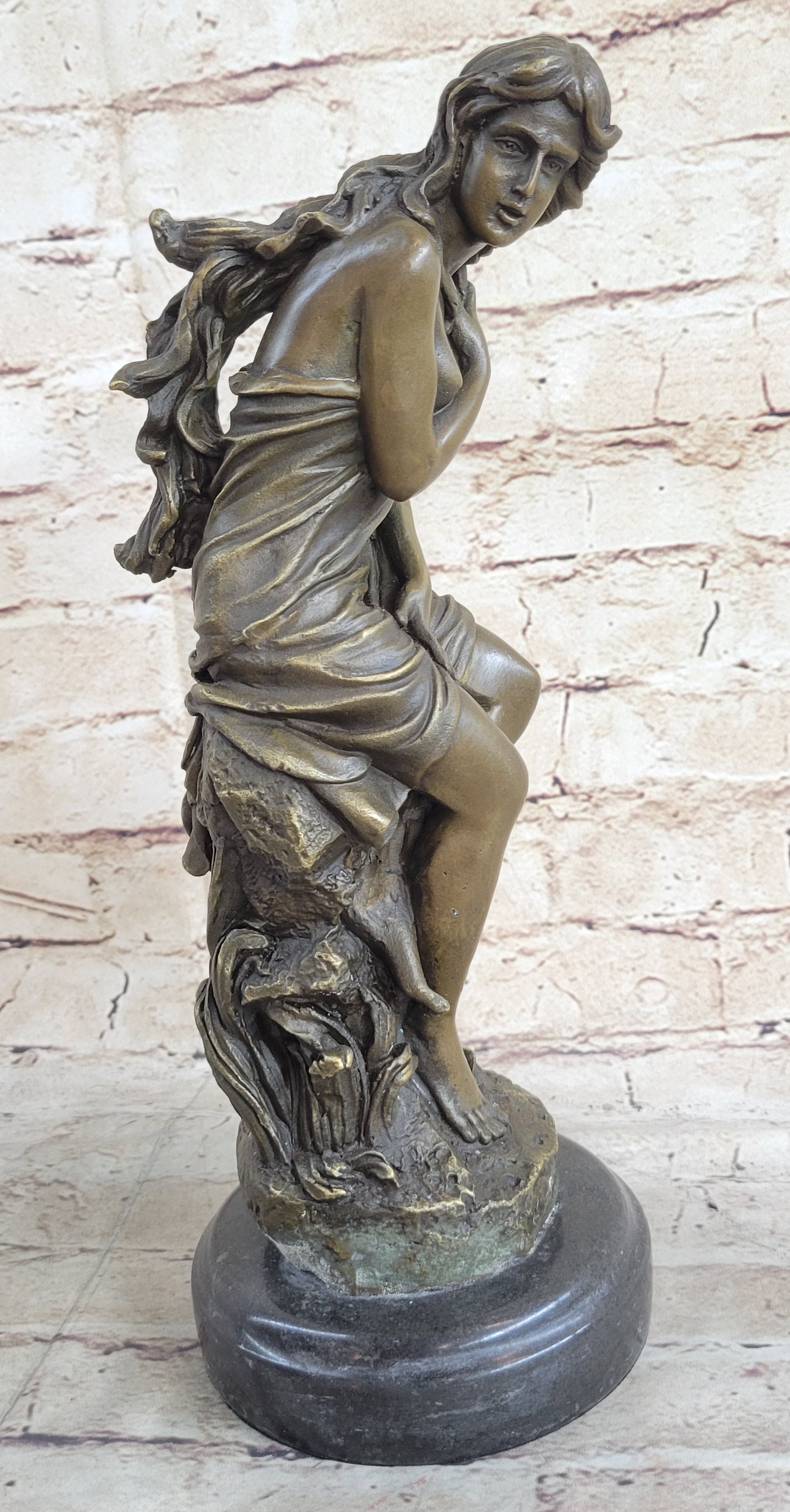 Semi Nude Classical Female Bronze Statue Sculpture Figure Auguste Moreau 12" x 4.5"