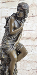 Semi Nude Classical Female Bronze Statue Sculpture Figure Auguste Moreau 12" x 4.5"
