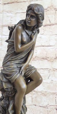Semi Nude Classical Female Bronze Statue Sculpture Figure Auguste Moreau 12" x 4.5"