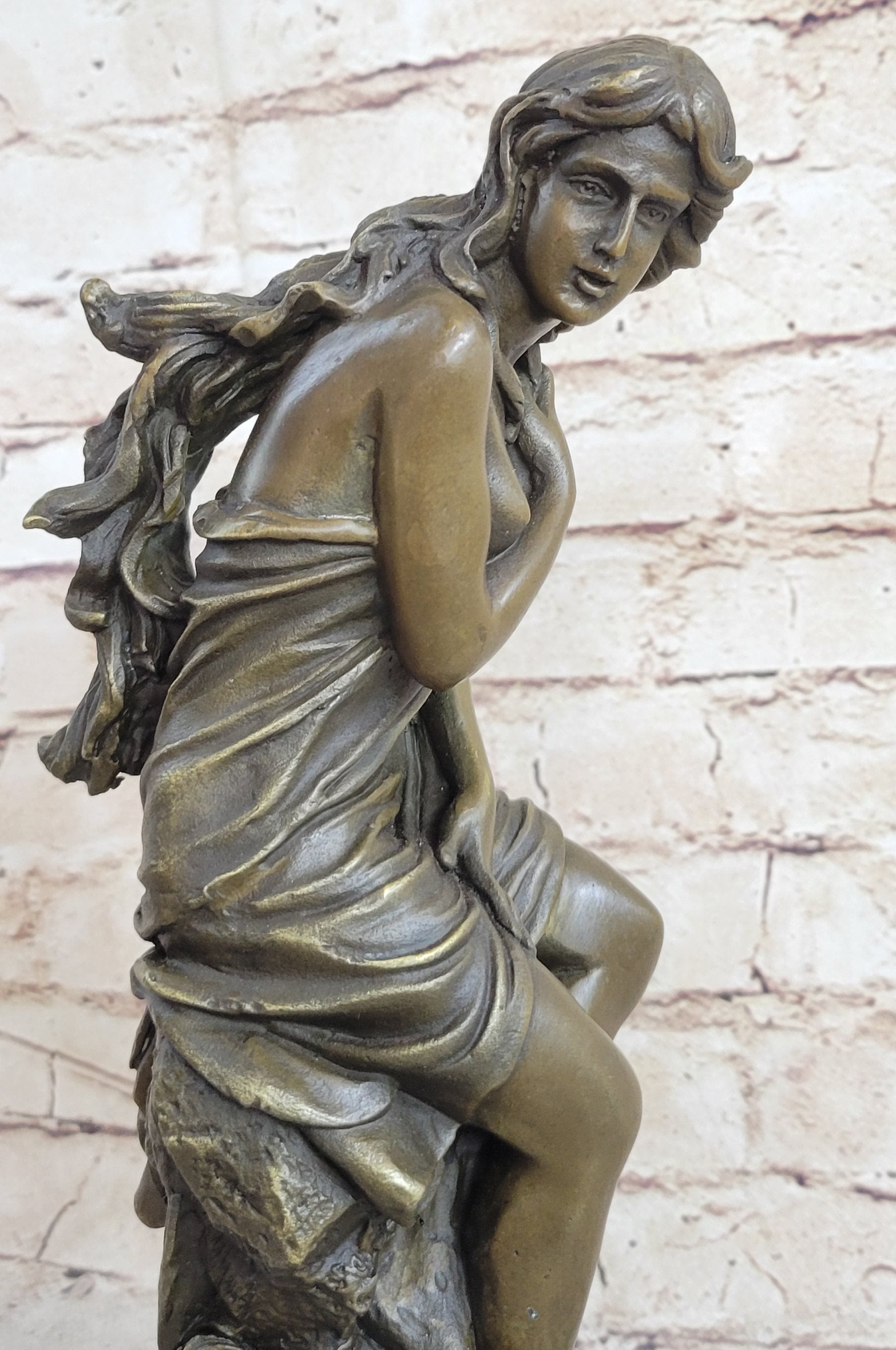 Semi Nude Classical Female Bronze Statue Sculpture Figure Auguste Moreau 12" x 4.5"