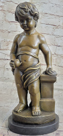 Young Boy Cherub Holding Apple Hot Cast Bronze Sculpture