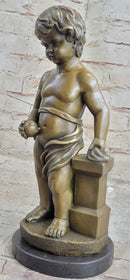 Young Boy Cherub Holding Apple Hot Cast Bronze Sculpture