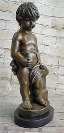Young Boy Cherub Holding Apple Hot Cast Bronze Sculpture