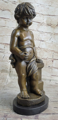 Young Boy Cherub Holding Apple Hot Cast Bronze Sculpture