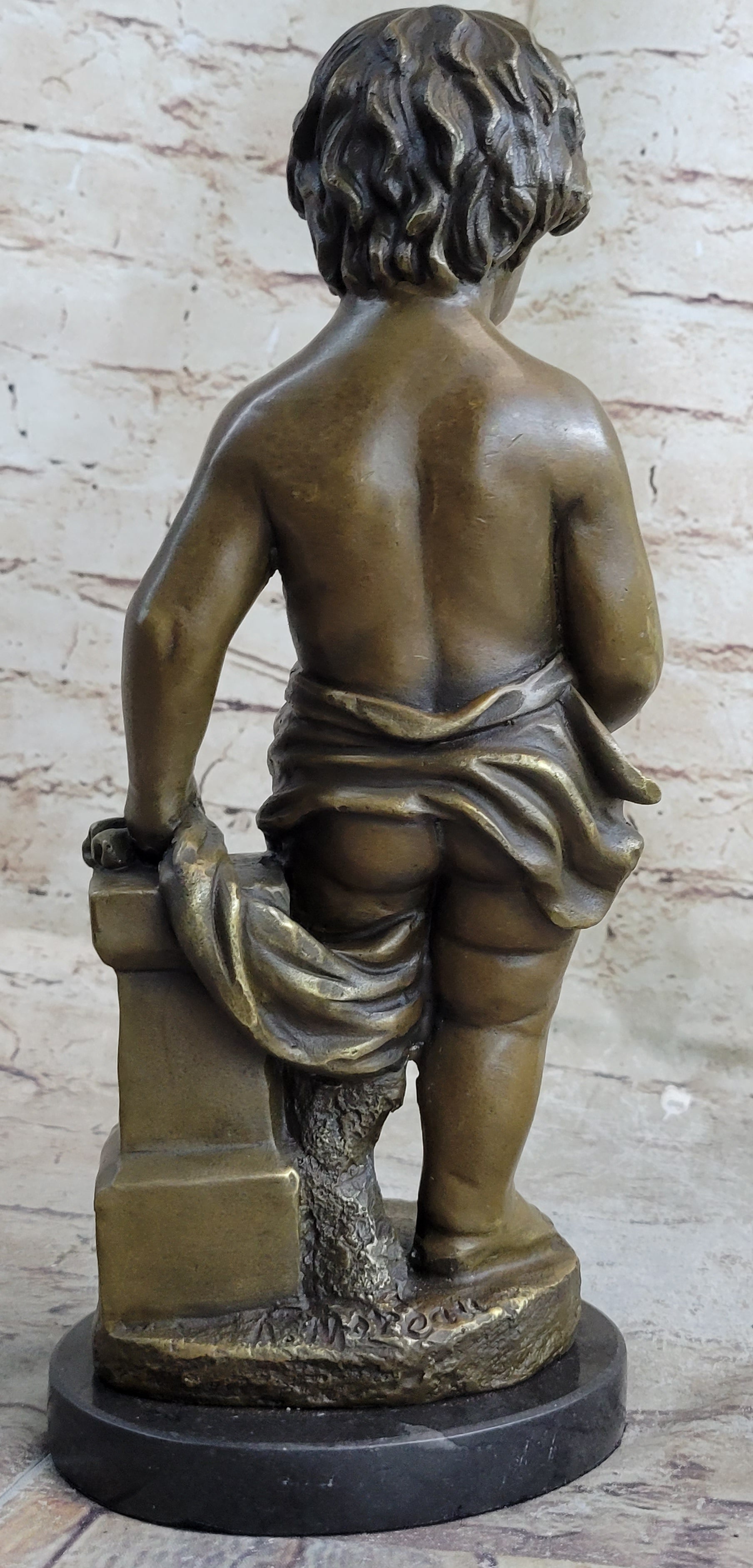 Young Boy Cherub Holding Apple Hot Cast Bronze Sculpture