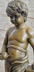 Young Boy Cherub Holding Apple Hot Cast Bronze Sculpture