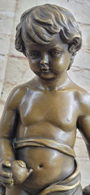 Young Boy Cherub Holding Apple Hot Cast Bronze Sculpture