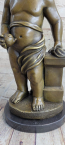 Young Boy Cherub Holding Apple Hot Cast Bronze Sculpture