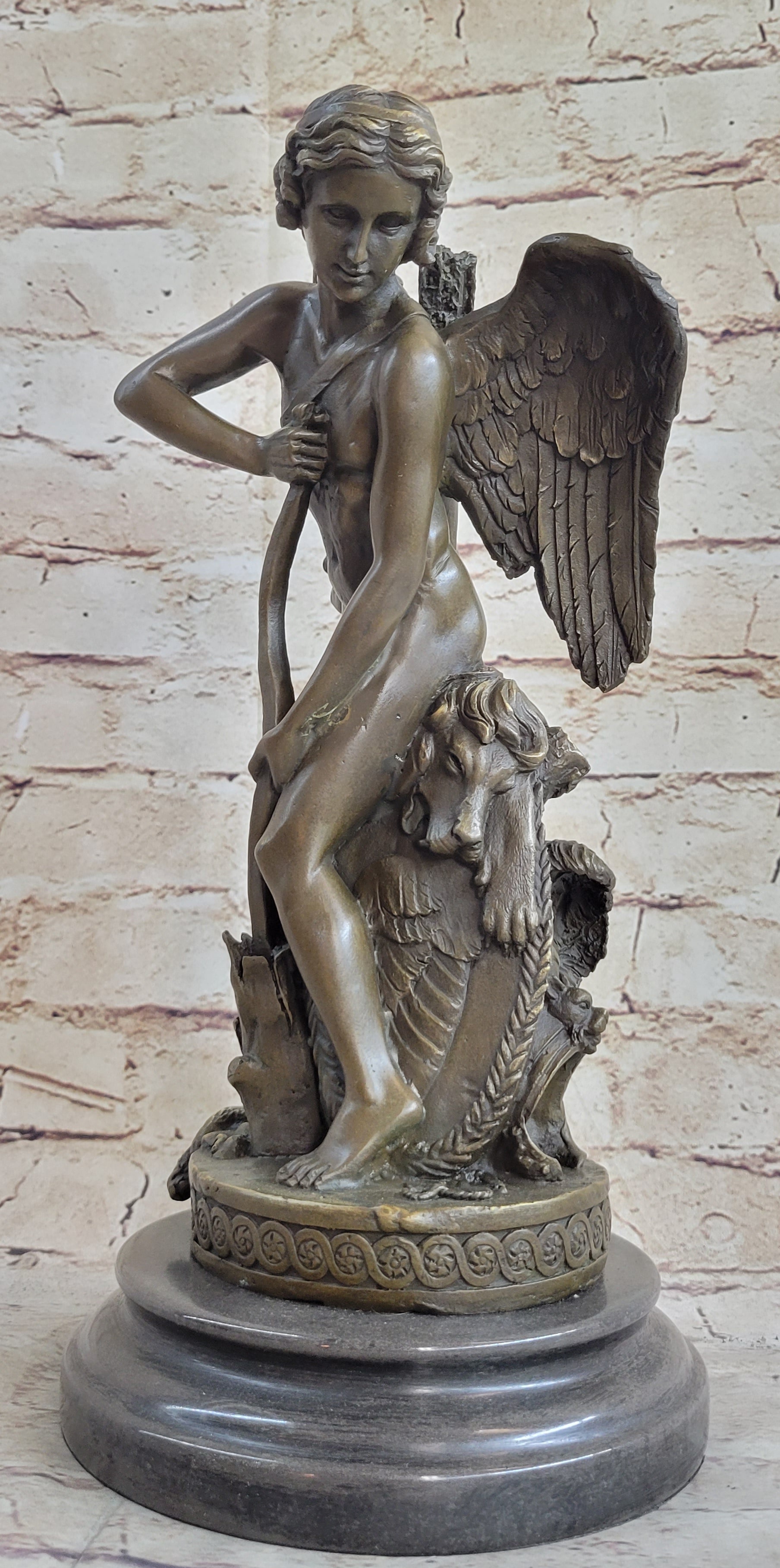 Ipos Fallen Angel w/ Lion Pelt Hot Cast Bronze Sculpture
