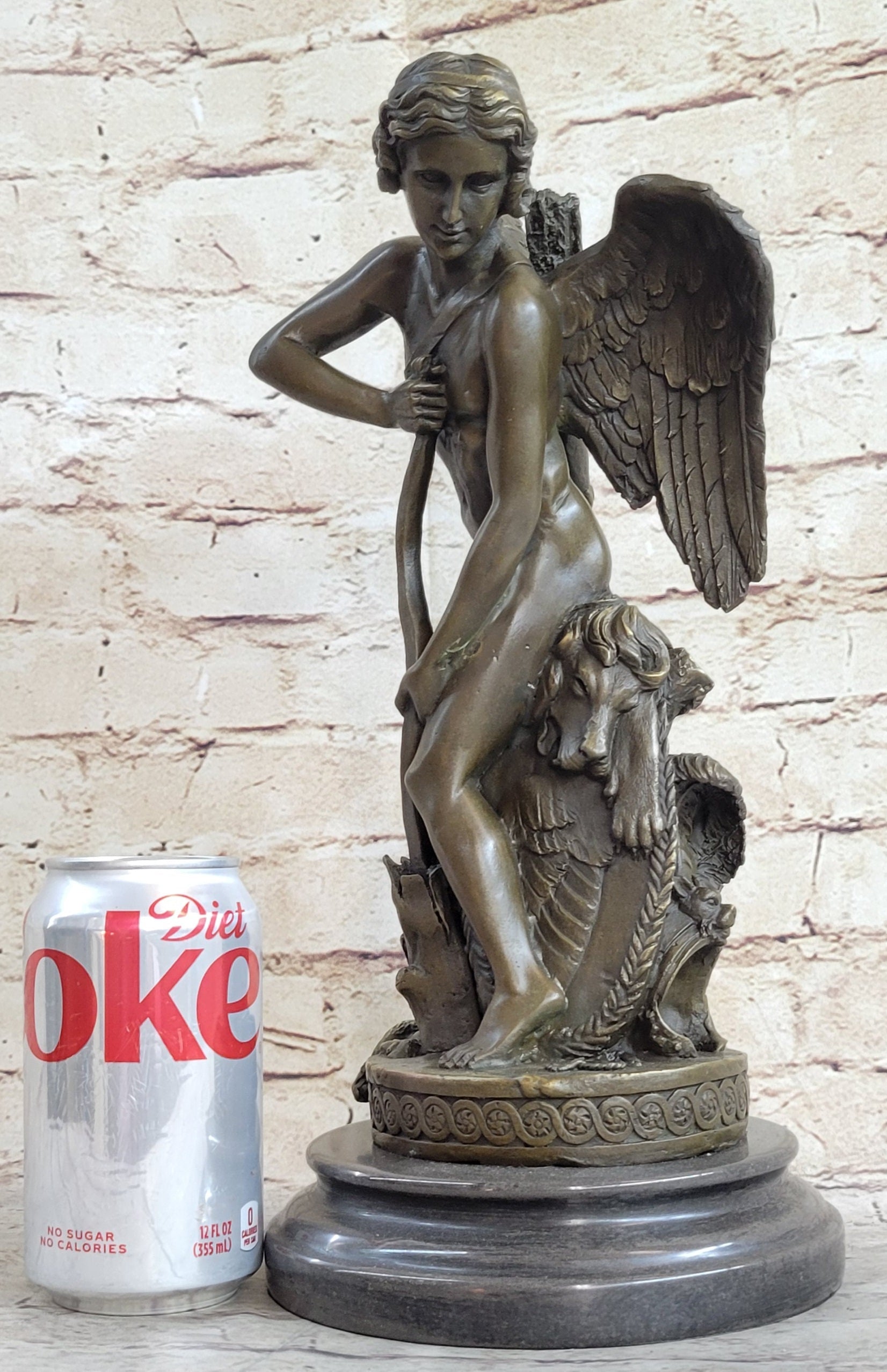 Ipos Fallen Angel w/ Lion Pelt Hot Cast Bronze Sculpture