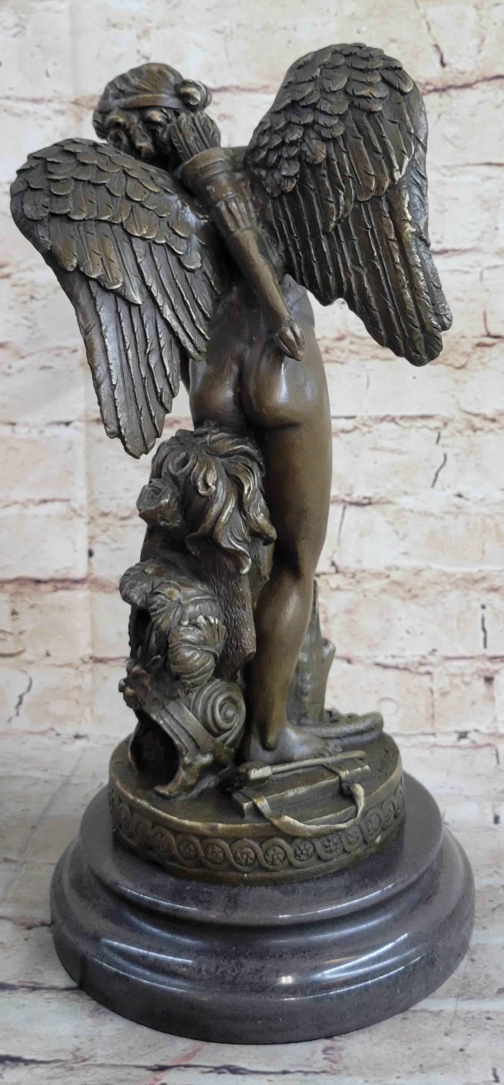 Ipos Fallen Angel w/ Lion Pelt Hot Cast Bronze Sculpture