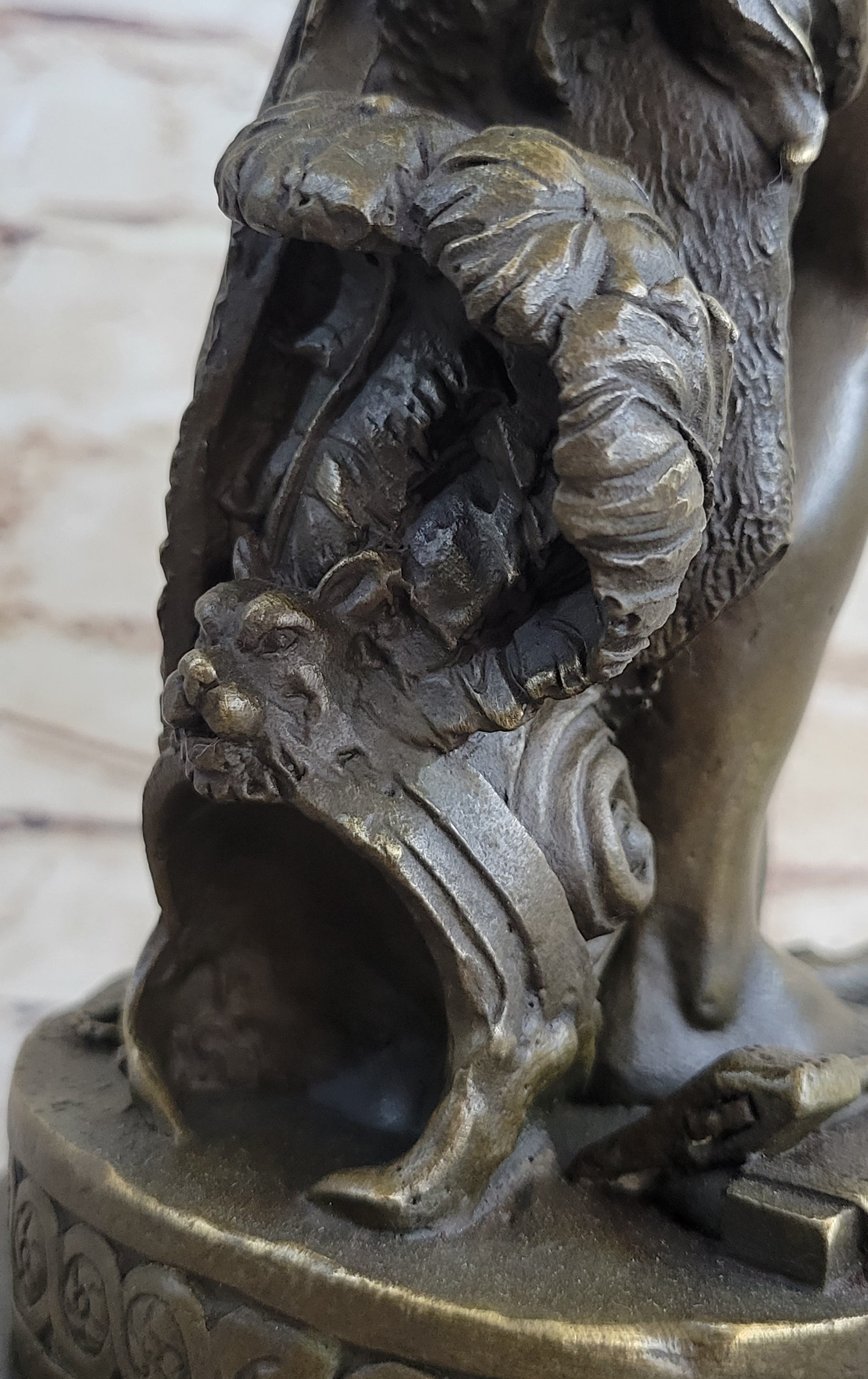 Ipos Fallen Angel w/ Lion Pelt Hot Cast Bronze Sculpture