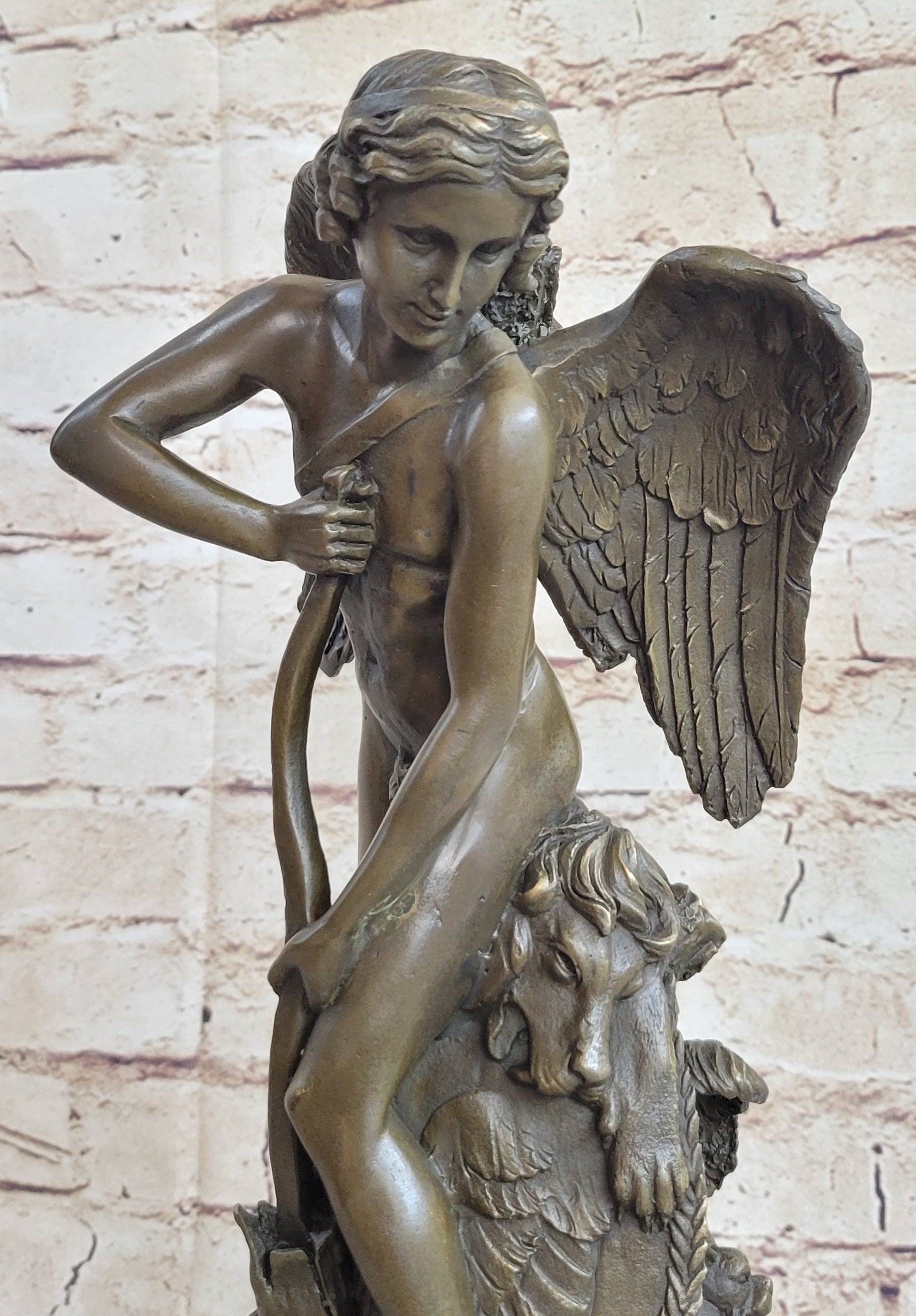 Ipos Fallen Angel w/ Lion Pelt Hot Cast Bronze Sculpture
