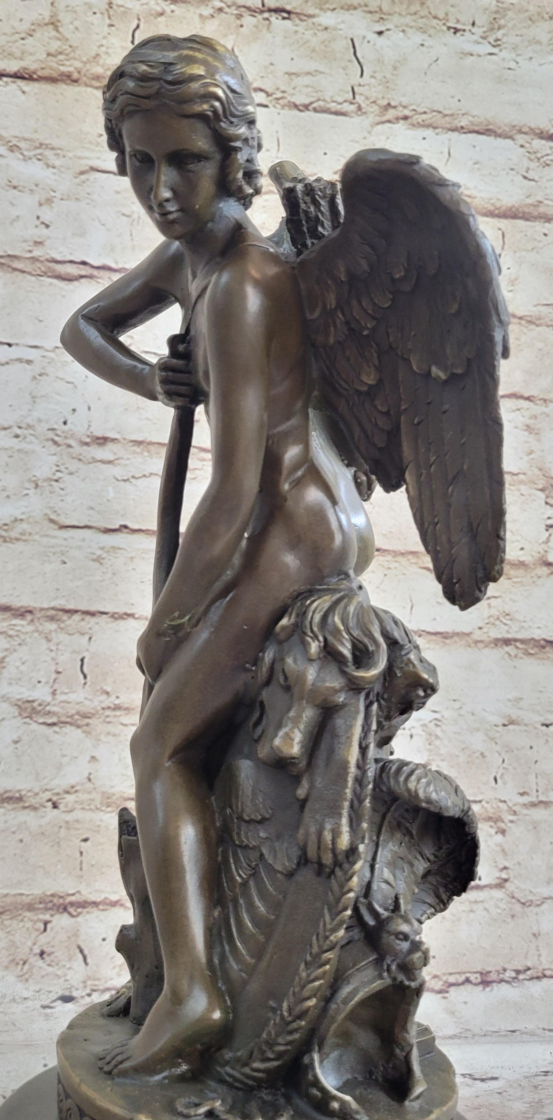 Ipos Fallen Angel w/ Lion Pelt Hot Cast Bronze Sculpture