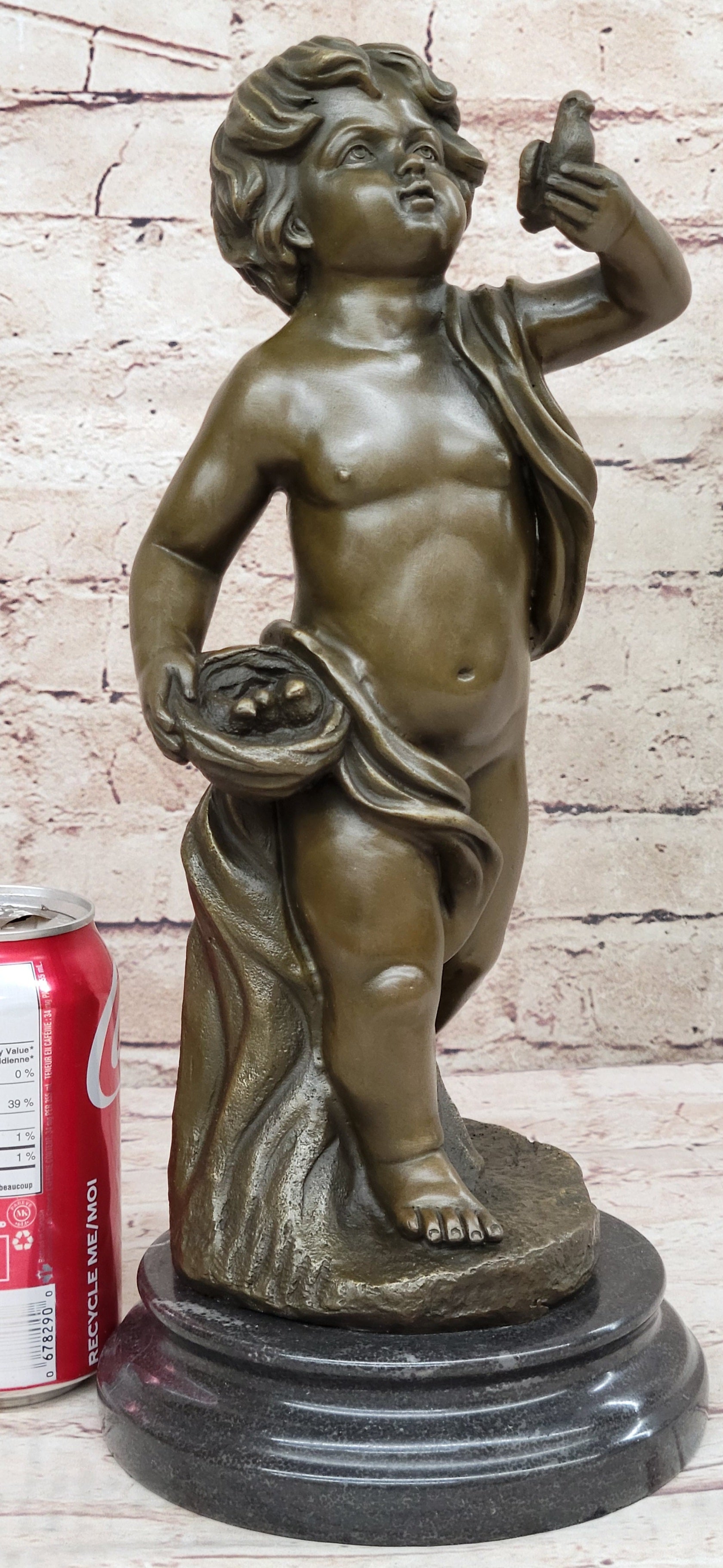 Hot Cast Bronze Young Boy Cherub Angel Sculpture by Moreau
