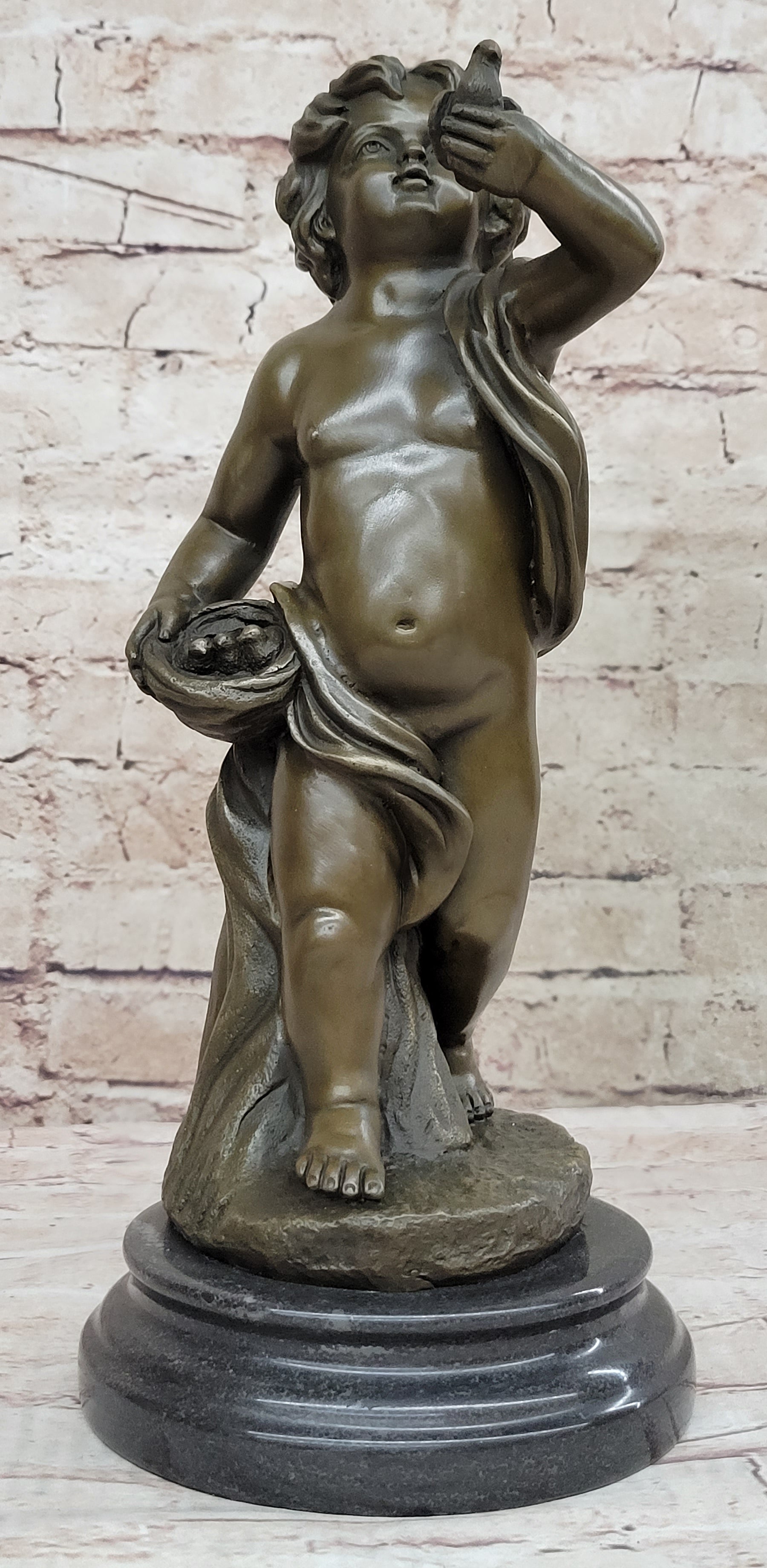 Hot Cast Bronze Young Boy Cherub Angel Sculpture by Moreau