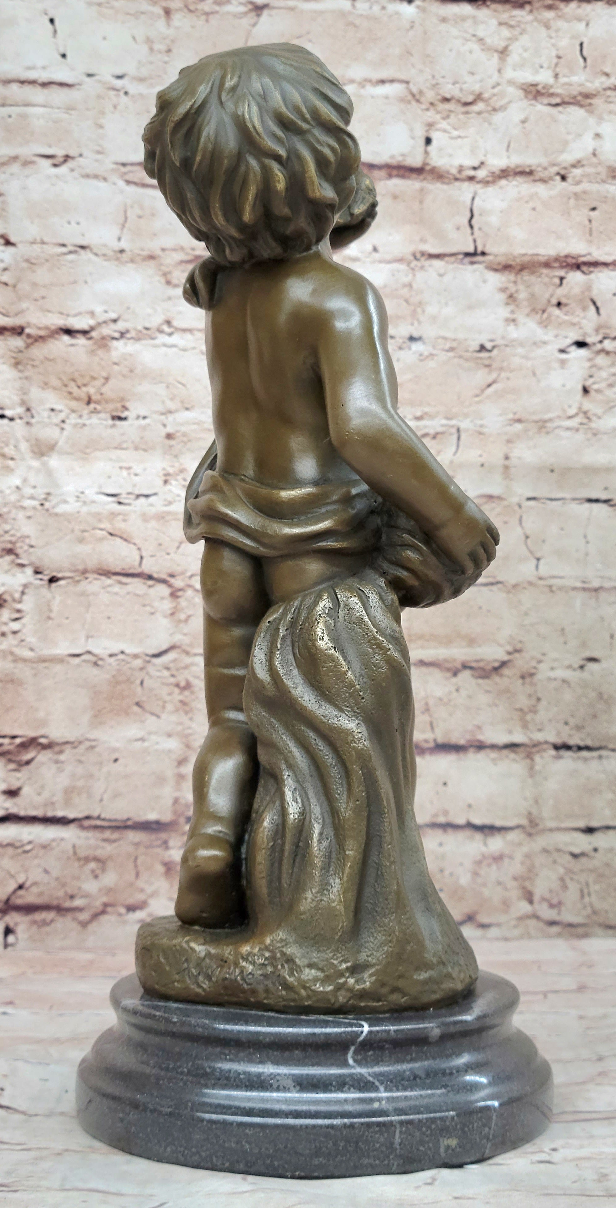 Hot Cast Bronze Young Boy Cherub Angel Sculpture by Moreau