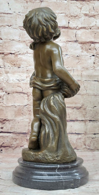 Hot Cast Bronze Young Boy Cherub Angel Sculpture by Moreau