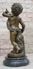 Hot Cast Bronze Young Boy Cherub Angel Sculpture by Moreau