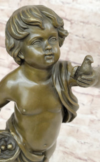 Hot Cast Bronze Young Boy Cherub Angel Sculpture by Moreau