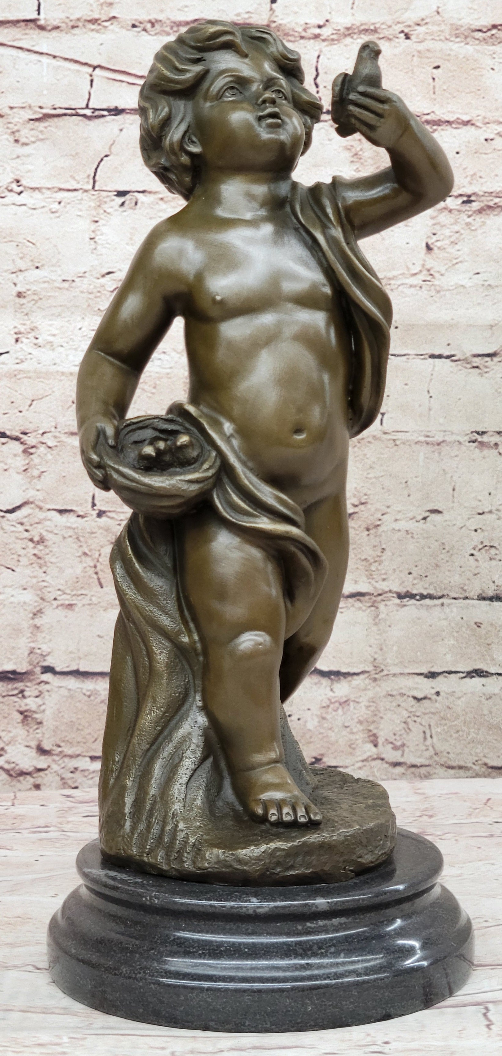 Hot Cast Bronze Young Boy Cherub Angel Sculpture by Moreau