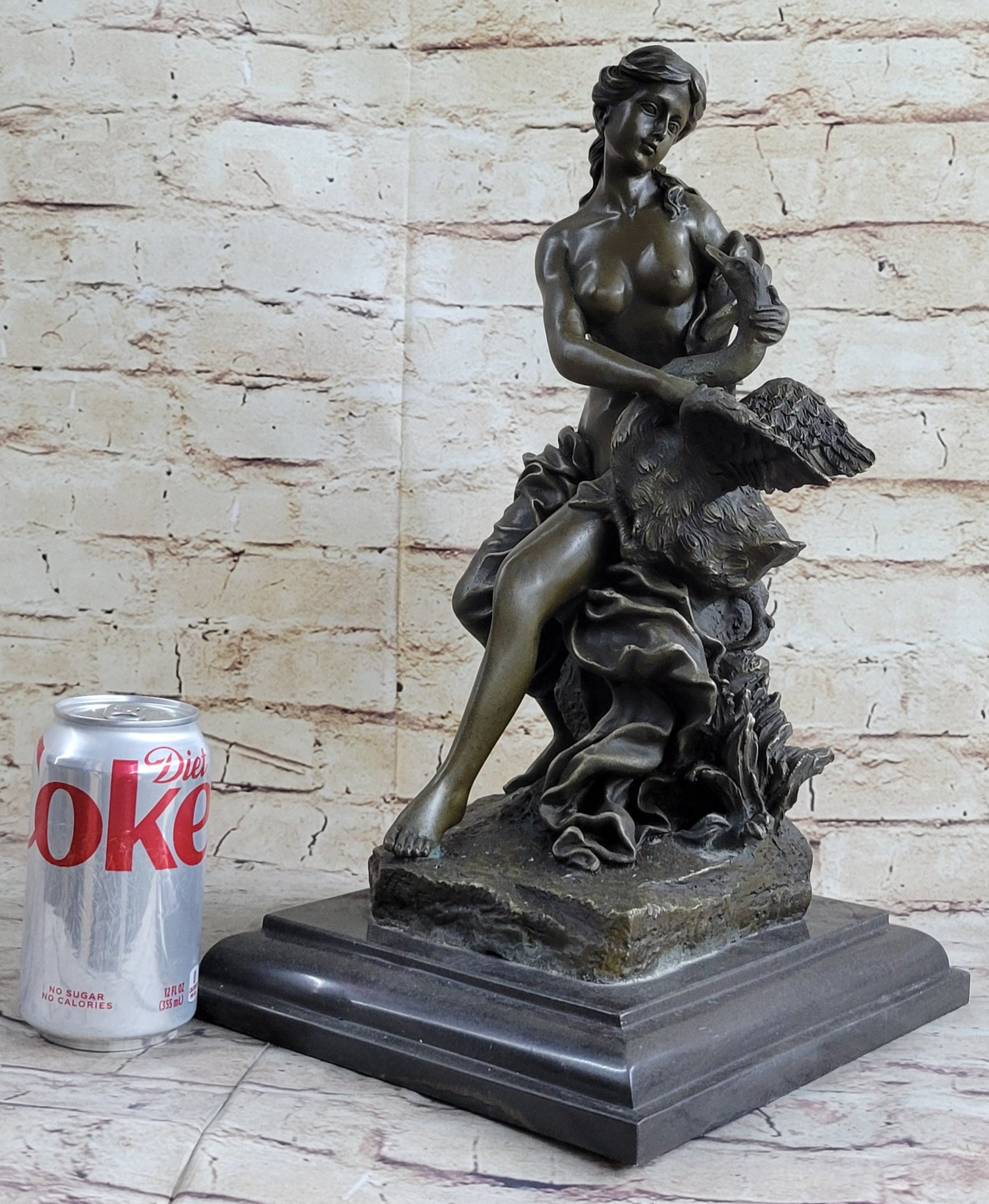 Signed Milo Leda and the Swan Greek Mythology Bronze Sculpture